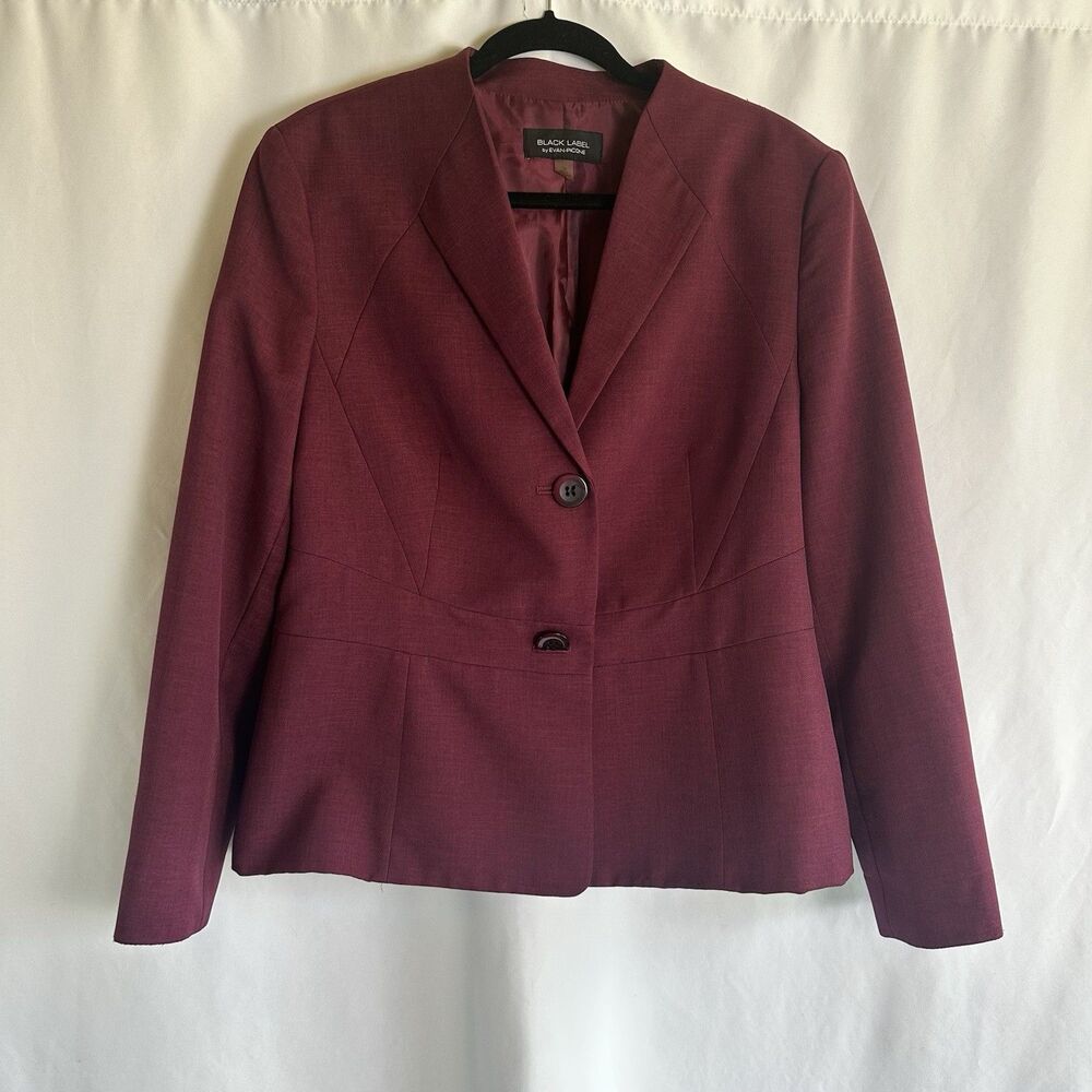 Black Label by Evan-Picone Maroon Blazer Career Jacket Two Button Business Wear